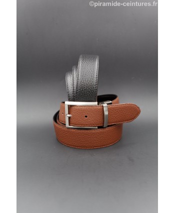 Reversible 35 mm leather belt black and brown with thin nickel pin buckle