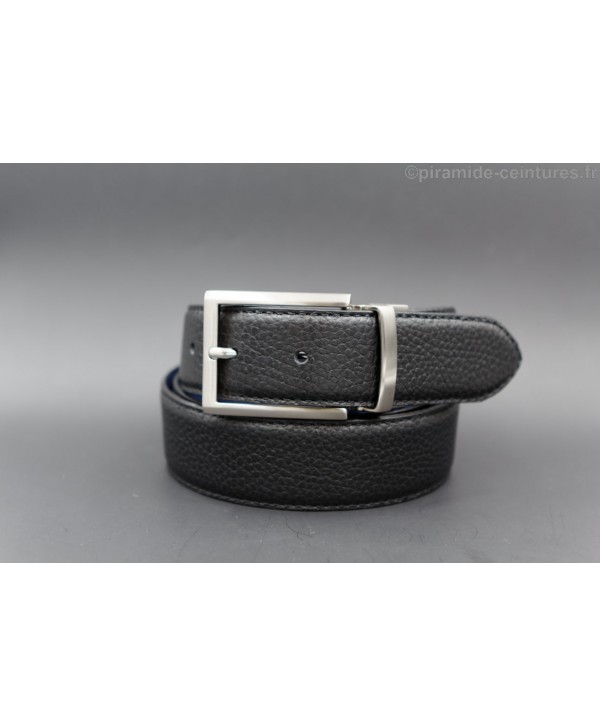 Reversible 35 mm leather belt black and blue with thin nickel pin buckle - black side