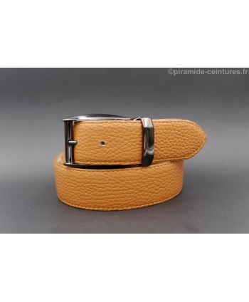 Reversible 35 mm camel and white leather belt with pin buckle color gun barrel - camel side