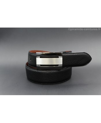 Reversible 35 mm leather belt black and brown plate buckle color nickel and gun barrel - black side