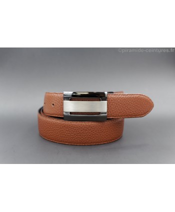 Reversible 35 mm leather belt black and brown plate buckle color nickel and gun barrel - brown side