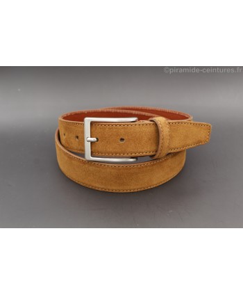 Camel suede leather belt - nickel buckle