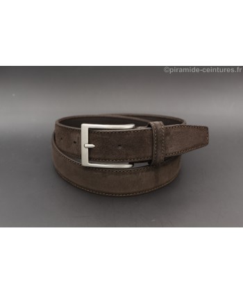 Dark brown suede leather belt - nickel buckle
