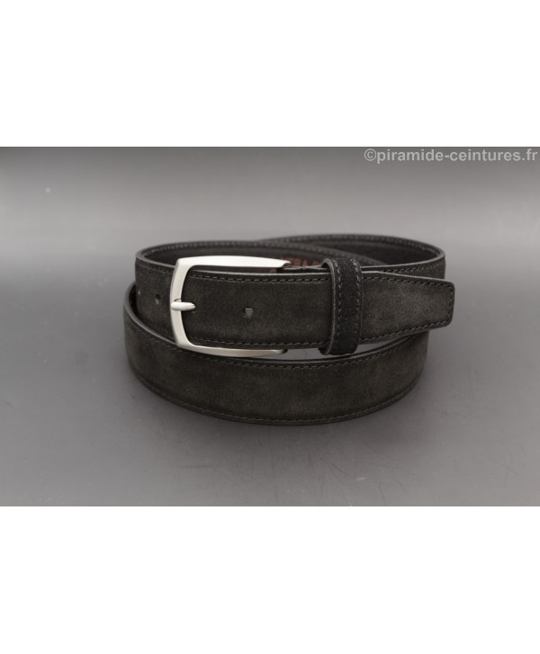Anthracite suede leather belt - nickel buckle
