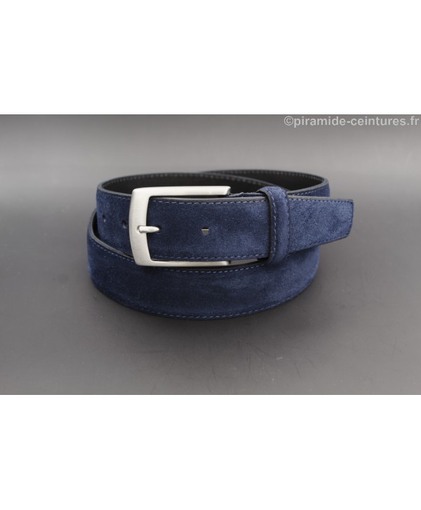 Dark blue suede leather belt - nickel buckle