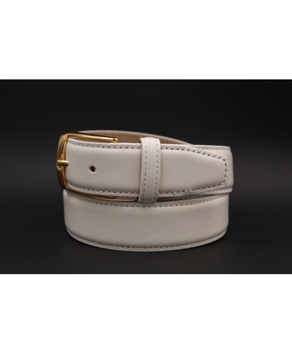 White smooth leather belt - golden buckle