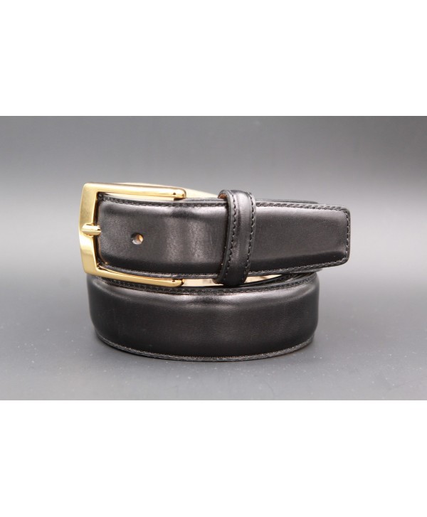 Black smooth leather belt - golden buckle