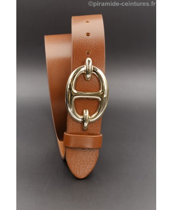Nickel or golden equestrian buckle leather belt