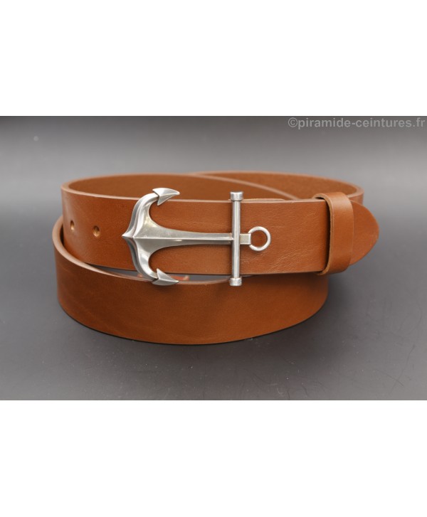 Cognac leather belt with anchor buckle