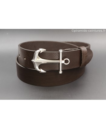 Dark brown leather belt with anchor buckle