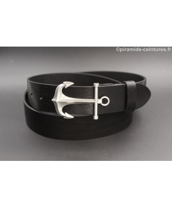 Black leather belt with anchor buckle