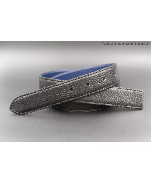Lanière ceinture 30 mm réversible - Noir / Bleu - côté Noir