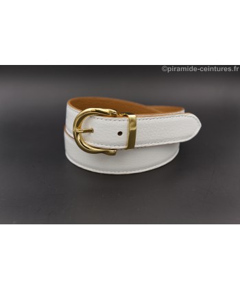 Reversible belt 30mm with gold horseshoe-style buckle - White side