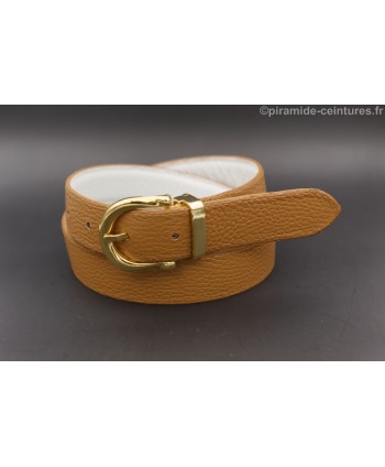 Reversible belt 30mm with gold horseshoe-style buckle - Camel side