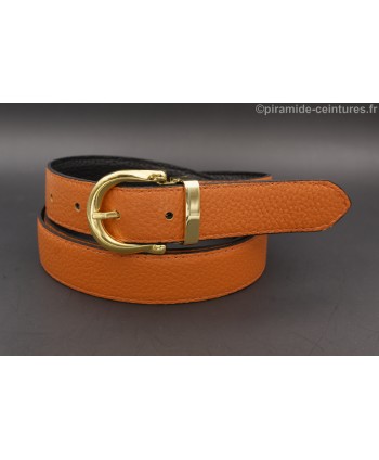 Reversible belt 30mm with gold horseshoe-style buckle - Orange side