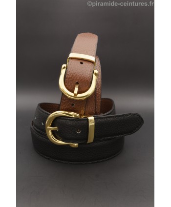 Ceinture 30 mm réversible avec boucle dorée style fer à cheval - Noir et Marron