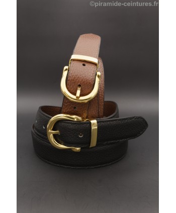 Reversible belt 30mm with gold horseshoe-style buckle - Black and Brown