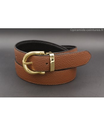 Ceinture 30 mm réversible avec boucle dorée style fer à cheval - côté Marron
