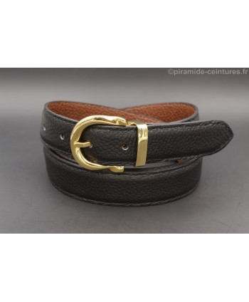 Ceinture 30 mm réversible avec boucle dorée style fer à cheval - côté Noir