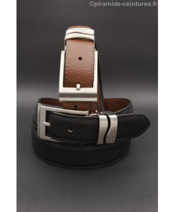 Reversible belt 30mm with double wave nickel buckle - Black and Brown