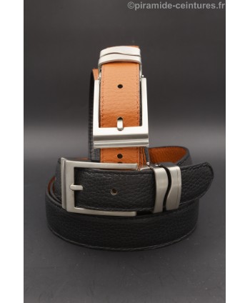 Ceinture 30 mm réversible avec boucle nickel double passant vague - Noir et Orange