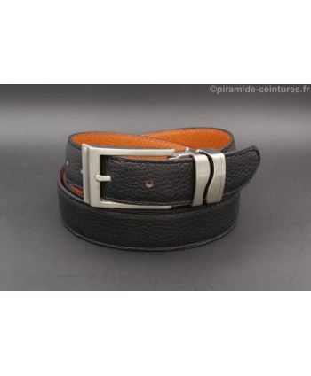 Ceinture 30 mm réversible avec boucle nickel double passant vague - Côté Noir