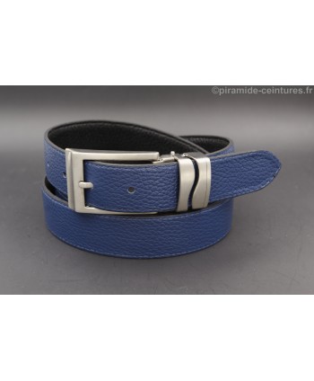 Ceinture 30 mm réversible avec boucle nickel double passant vague - Côté Bleu