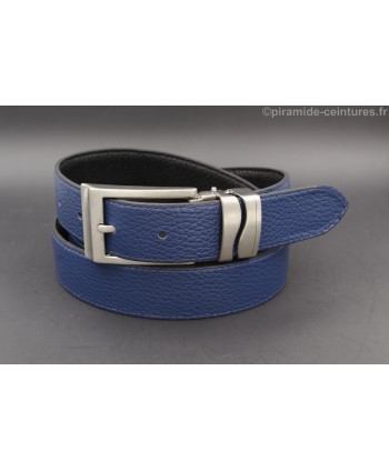 Reversible belt 30mm with double wave nickel buckle - Blue side