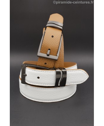 Reversible belt 30mm with double wave gun barrel buckle - White and Camel