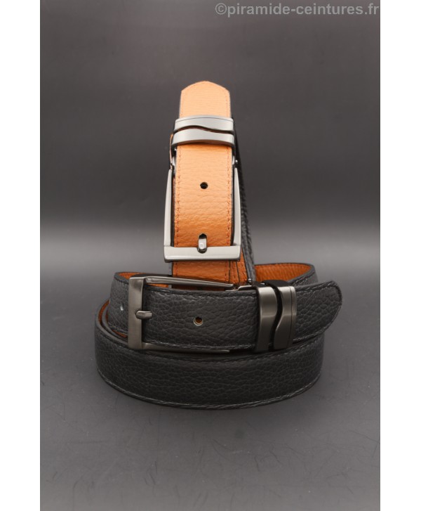 Ceinture 30 mm réversible avec boucle canon de fusil double passant vague - Noir et Orange