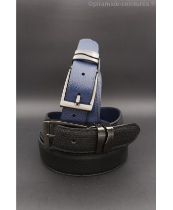 Ceinture 30 mm réversible avec boucle canon de fusil double passant vague - Noir et Bleu