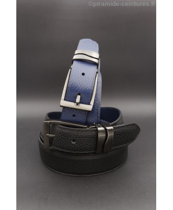Reversible belt 30mm with double wave gun barrel buckle - Black and Blue