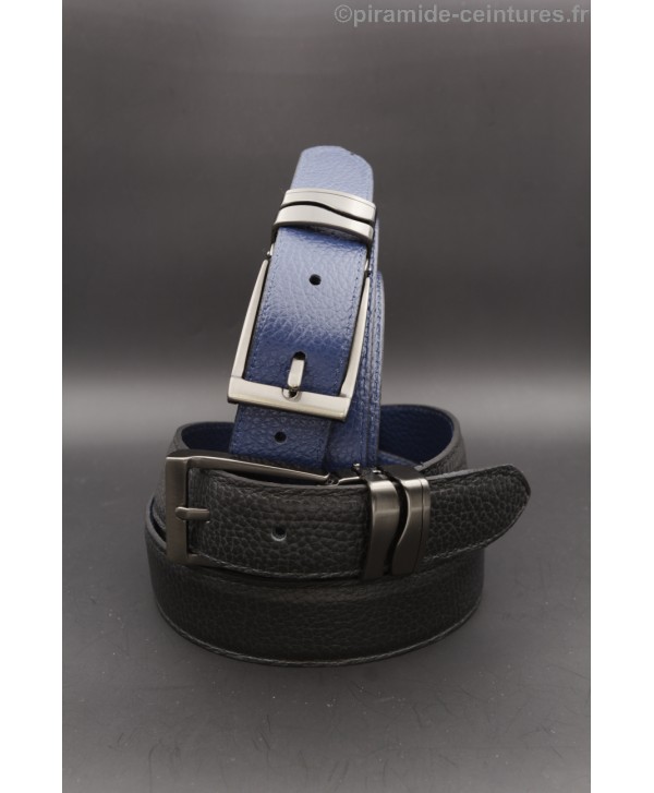 Ceinture 30 mm réversible avec boucle canon de fusil double passant vague - Noir et Bleu