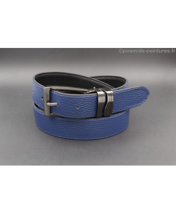 Ceinture 30 mm réversible avec boucle canon de fusil double passant vague - Côté Bleu