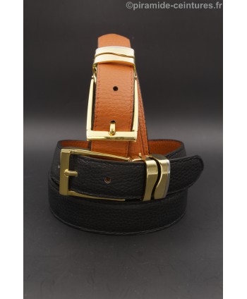 Reversible belt 30mm with double wave golden buckle - Black and Orange