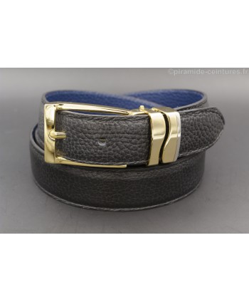 Ceinture 30 mm réversible avec boucle dorée double passant vague - Côté Noir