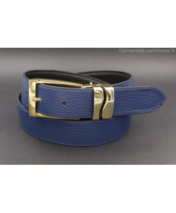 Reversible belt 30mm with double wave golden buckle - Blue side