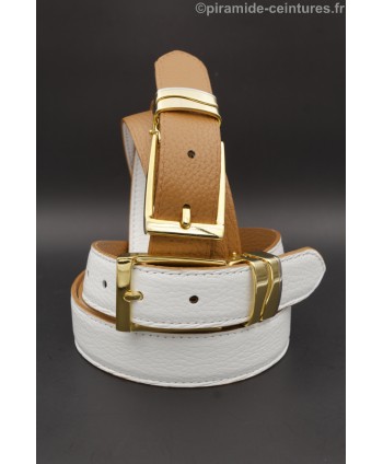 Reversible belt 30mm with double wave golden buckle - Camel and White