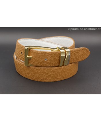 Reversible belt 30mm with double wave golden buckle - Camel side