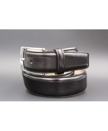 Black smooth leather belt - nickel buckle