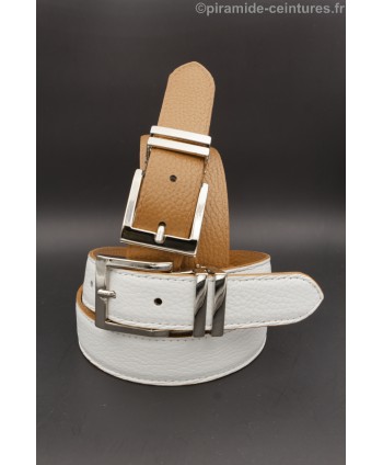Reversible belt 30mm with double nickel buckle - Camel and White