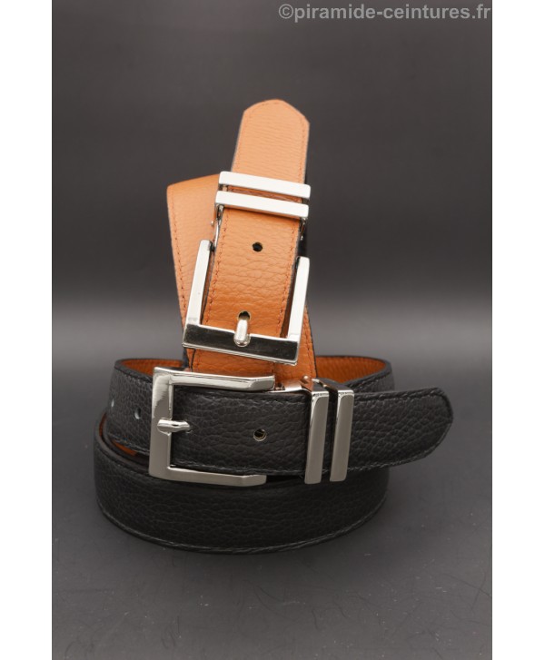 Reversible belt 30mm with double nickel buckle - Black and Orange Reversible belt 30mm with double nickel buckle - Black and Orange