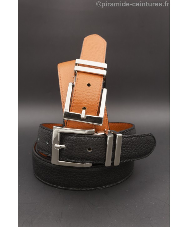 Reversible belt 30mm with double nickel buckle - Black and Orange