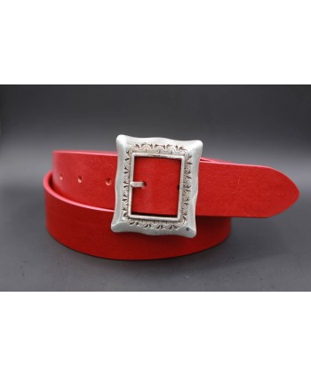 Large red belt with buckle frame style