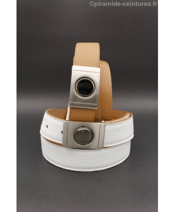 Ceinture 30 mm réversible avec boucle boitier nickel - Camel et Blanc