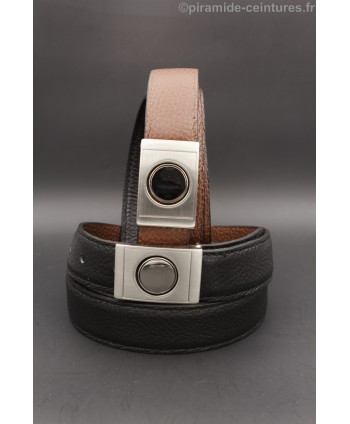 Ceinture 30 mm réversible avec boucle boitier nickel - Noir et Marron