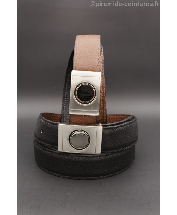 Ceinture 30 mm réversible avec boucle boitier nickel - Noir et Marron
