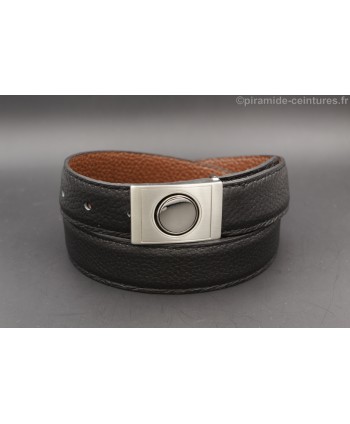 Ceinture 30 mm réversible avec boucle boitier nickel - Côté Noir