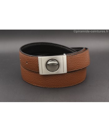 Ceinture 30 mm réversible avec boucle boitier nickel - Côté Marron