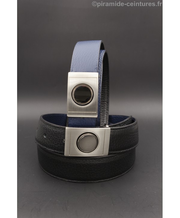 Reversible belt 30mm with nickel case buckle - Black and Blue